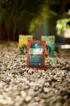 the back of haiti coffee's kafe don don packaging on rocks